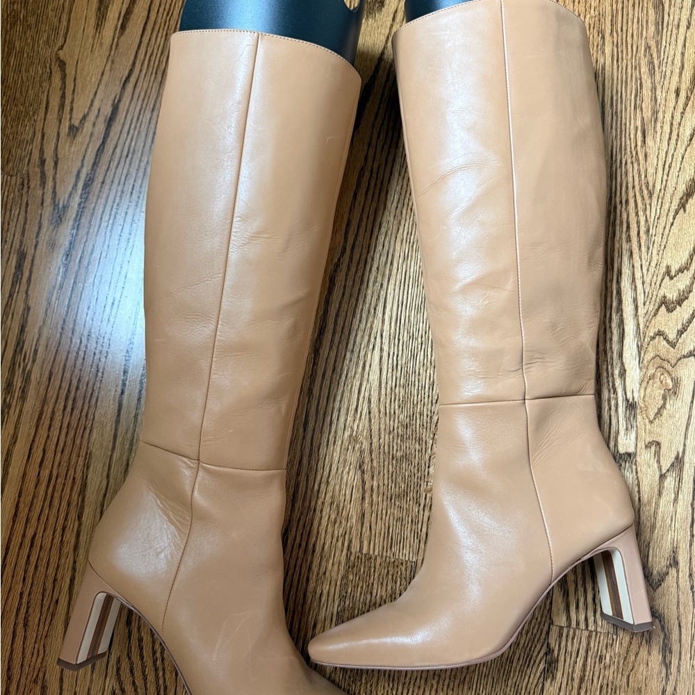 Sam Edelman Tall Knee-High Heeled Boots in Tan Leather